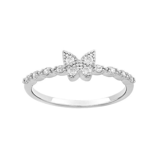 PRIMROSE Sterling Silver Pave Cubic Zirconia Butterfly Ring, Womens Silver Tone Product Image