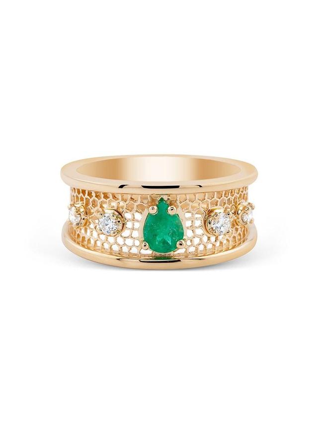 Womens Ricami 18K Yellow Gold, 0.15 TCW Diamond & Emerald Ring Product Image