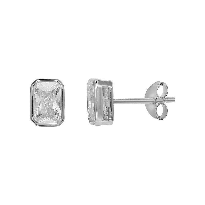 PRIMROSE Sterling Silver Baguette Cut Cubic Zirconia Stud Earrings, Womens Product Image