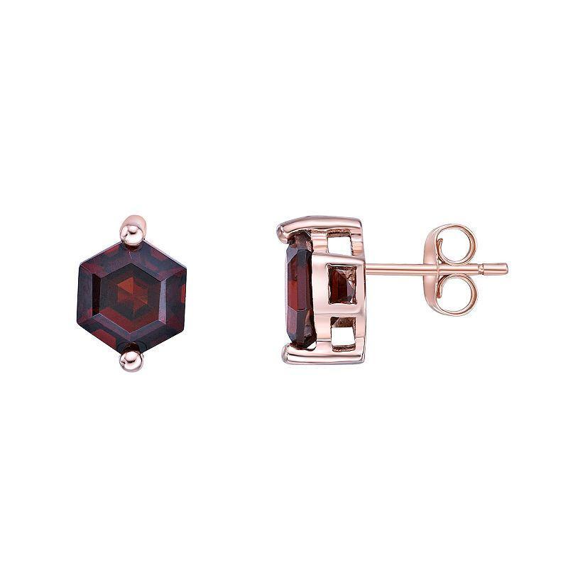 Gemminded 14k Rose Gold Over Silver Garnet Stud Earrings, Womens, Pink Tone Product Image