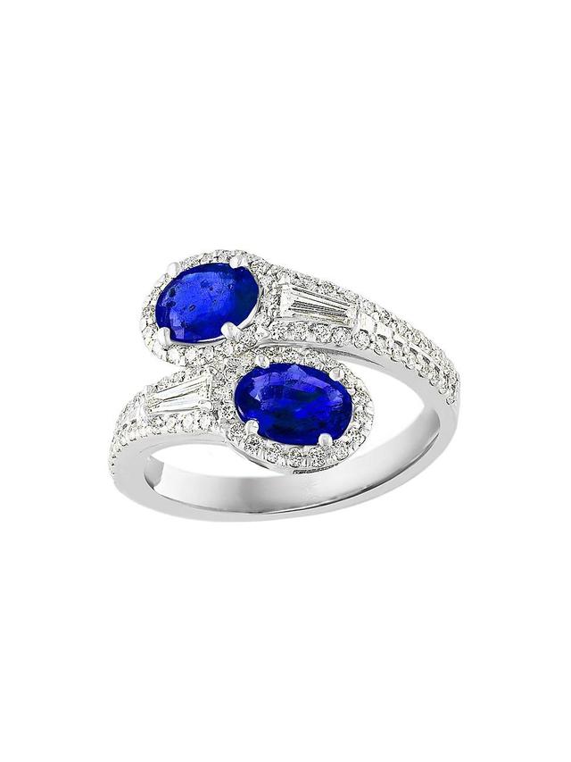 Womens 14K White Gold, Sapphire & 0.88 TCW Diamond Wraparound Ring Product Image