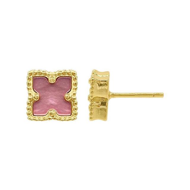 Adornia Brass Flower & Mother of Pearl Stud Earrings, Womens, Pink Product Image