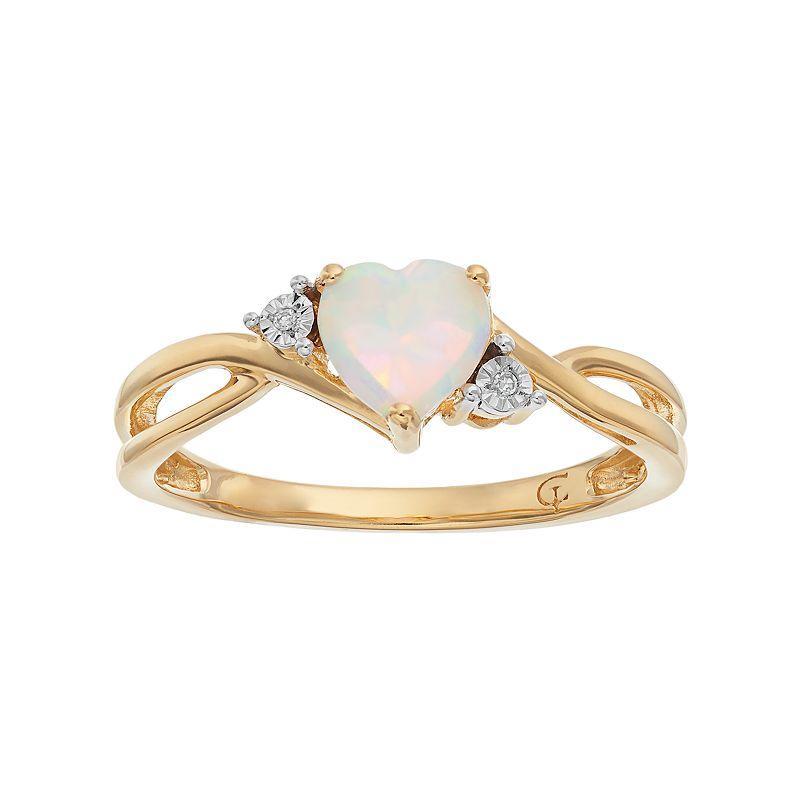 10k Gold Lab-Created Opal & Diamond Accent Swirl Heart Ring, Womens White Product Image