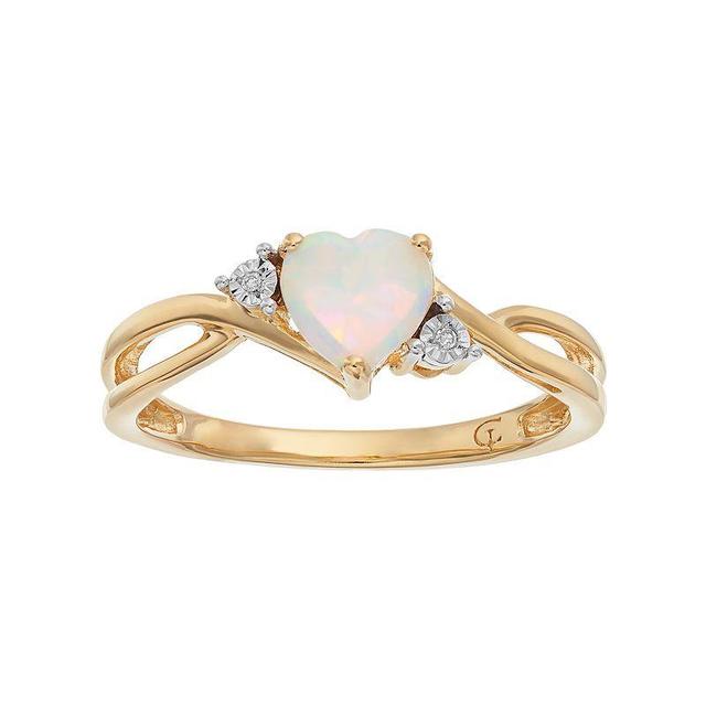 10k Gold Lab-Created Opal & Diamond Accent Swirl Heart Ring, Womens White Product Image