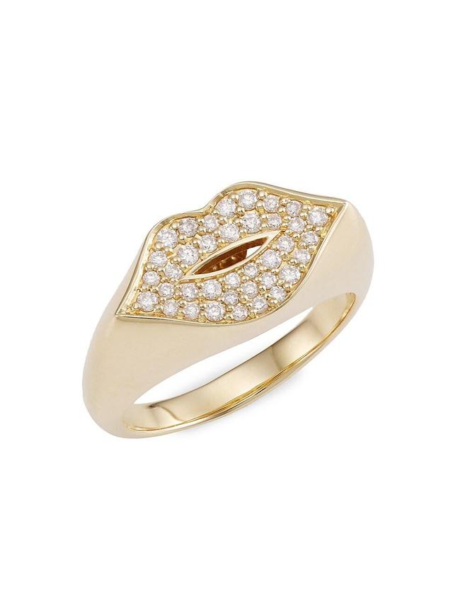 Womens Lips 14K Yellow Gold & Diamond Pinky Ring Product Image