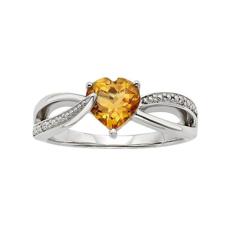 Citrine and Diamond Accent Sterling Silver Heart Bypass Ring, Womens Orange Product Image