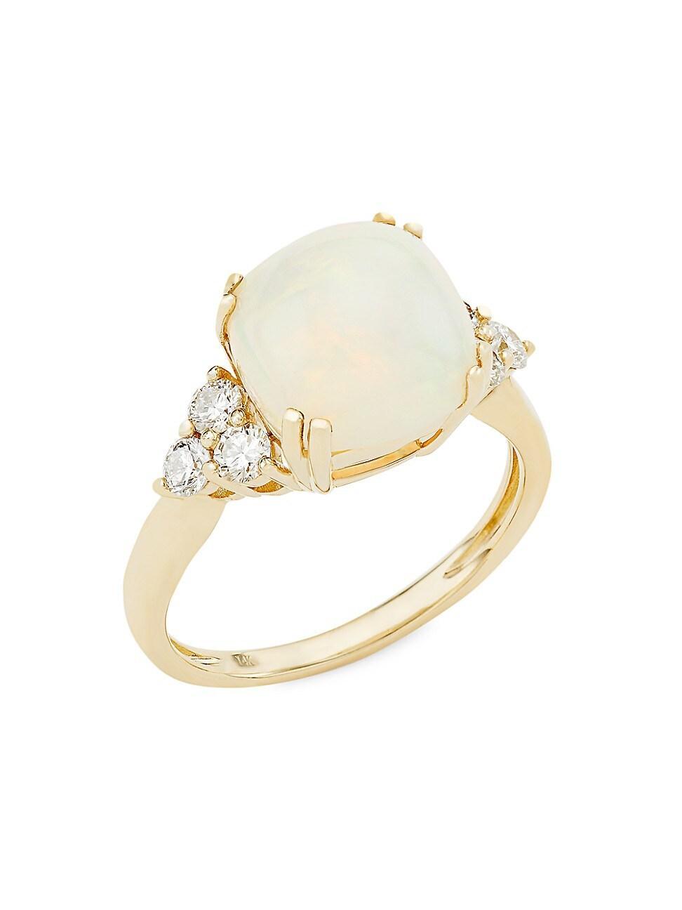 Womens 14K Yellow Gold, Opal, & 0.45 TCW Diamond Ring Product Image