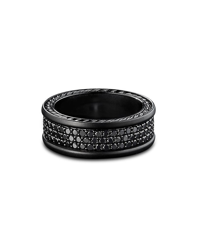 Mens Streamline Three Row Band Ring in Black Titanium with Pav Black Diamonds Product Image