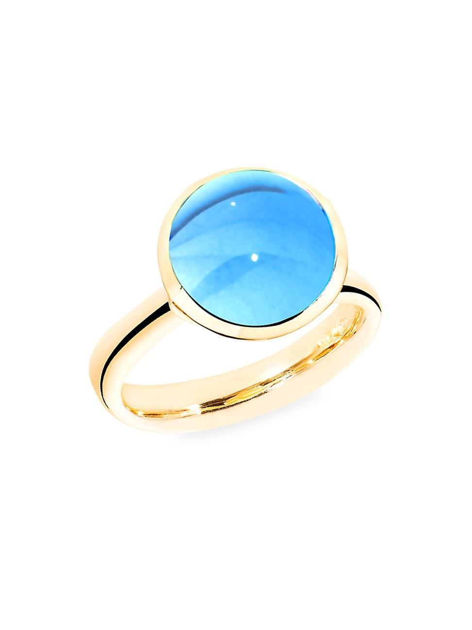 Womens Large Bouton 18K Yellow Gold & Swiss Blue Topaz Ring Product Image