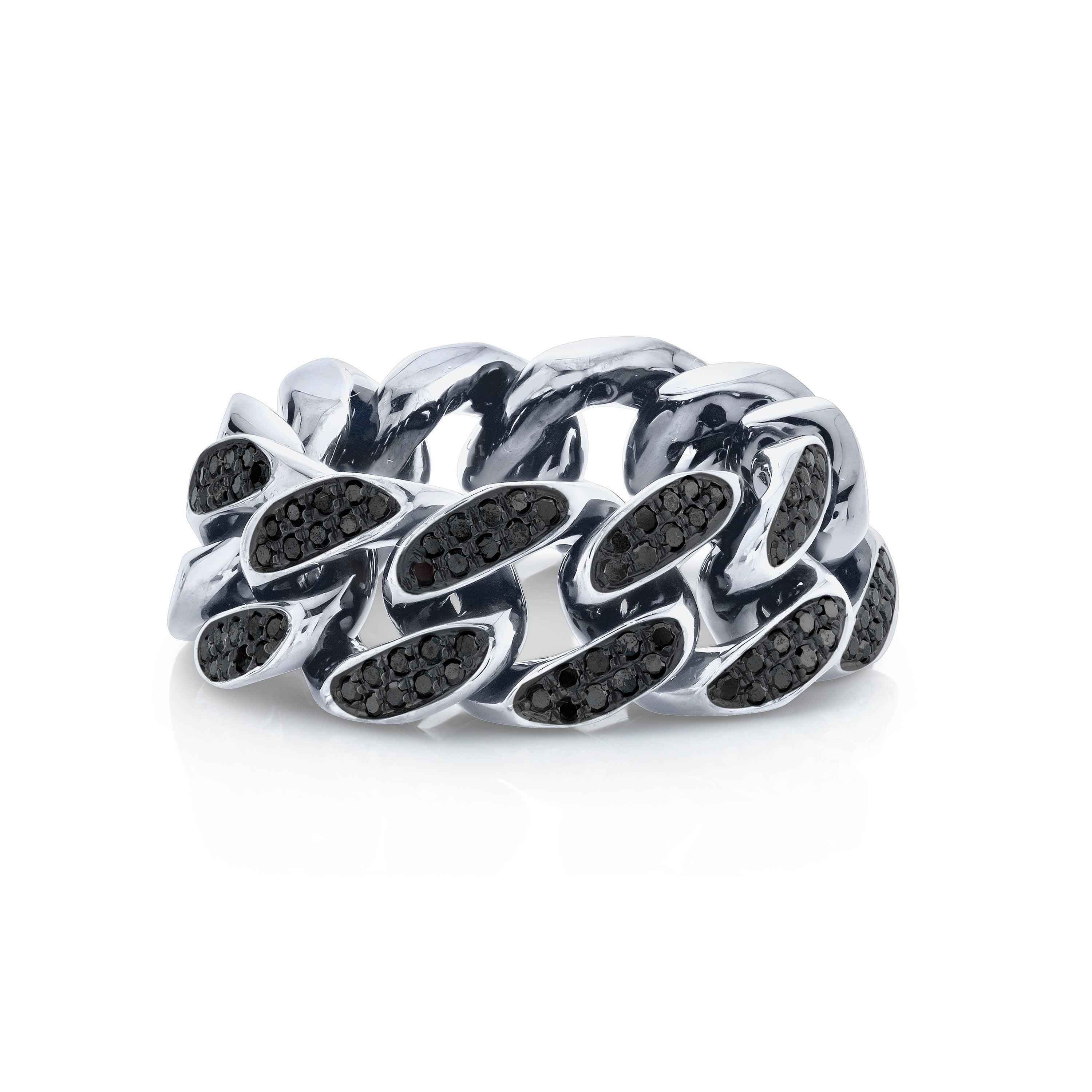 MEN'S PARTIAL PAVE BLACK DIAMOND FLAT LINK RING Male Product Image