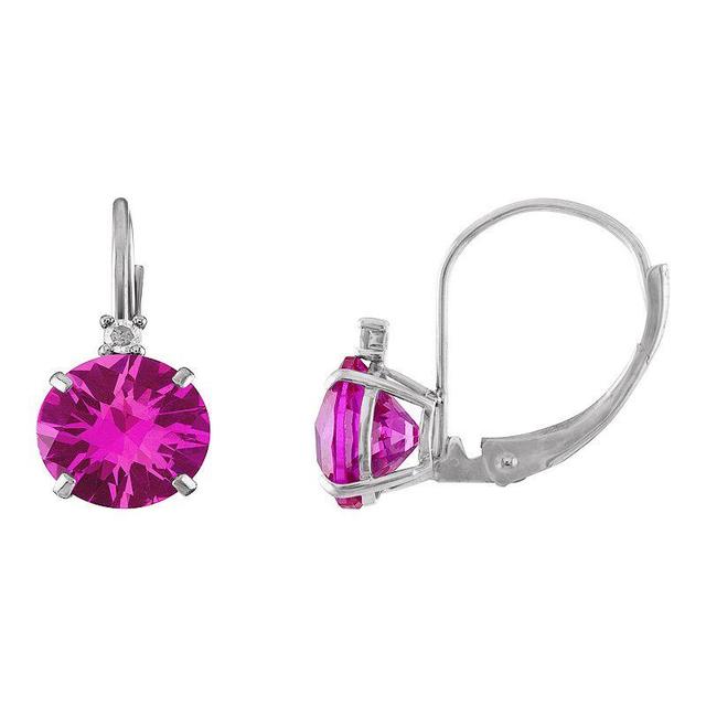 Tiara 10k White Gold Lab-Created Pink Sapphire & Diamond Accent Leverback Earrings, Womens Product Image