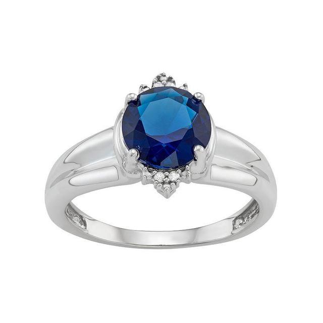 Jewelexcess Sterling Silver Lab-Created Sapphire & Diamond Accent Ring, Womens White Product Image