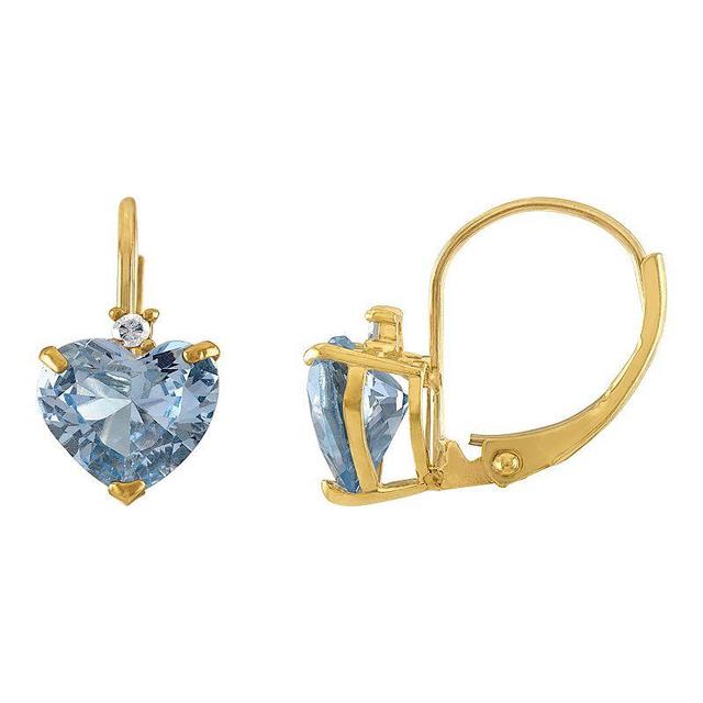 Tiara 10k Gold Lab-Created Aquamarine & Diamond Accent Leverback Earrings, Womens Product Image