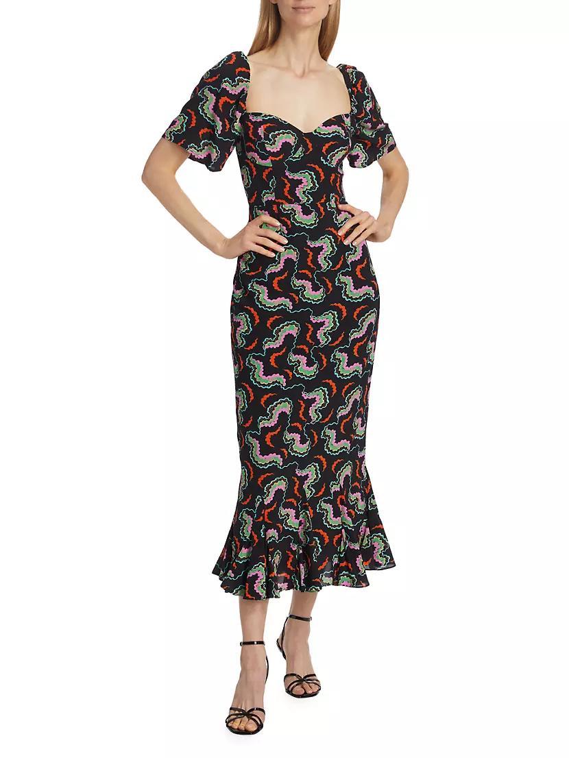 Ramona Printed Fluted-Hem Midi-Dress Product Image