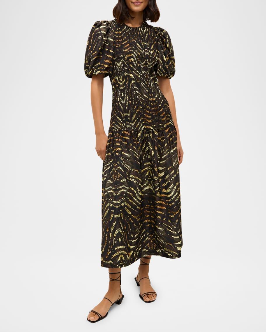 Marca Smocked Animal-Print Midi Dress product image