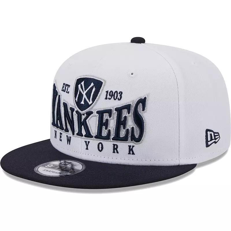 Mens New Era White and Navy New York Yankees Crest 9FIFTY Snapback Hat - White Product Image