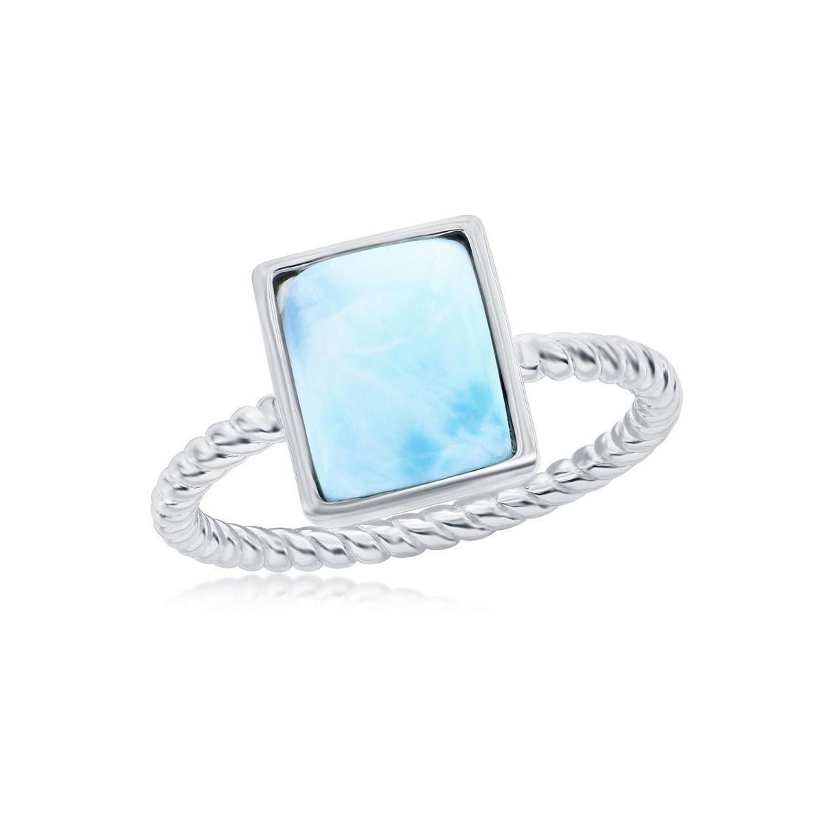 Sterling Silver Rectangle Larimar Rope Design Band Ring Product Image