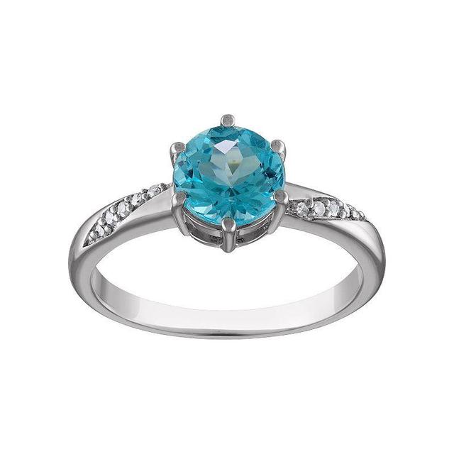 Tiara Sterling Silver Swiss Blue Topaz & Diamond Accent Ring, Womens White Product Image