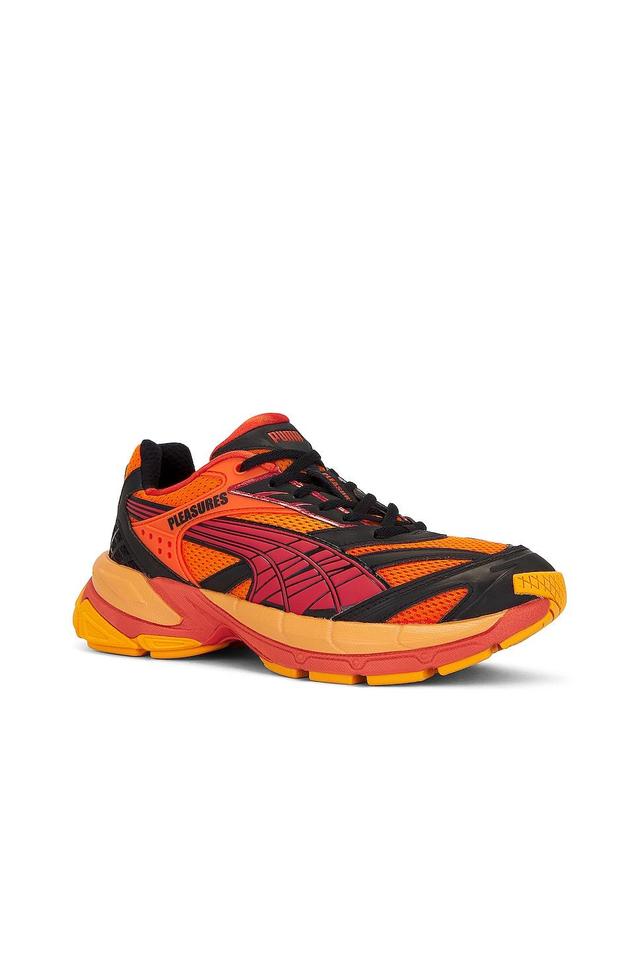 Puma Select X Pleasures Velophasis Layers Sneaker in Orange. Size 10, 10.5, 11, 11.5, 12, 8, 8.5, 9, 9.5. Product Image