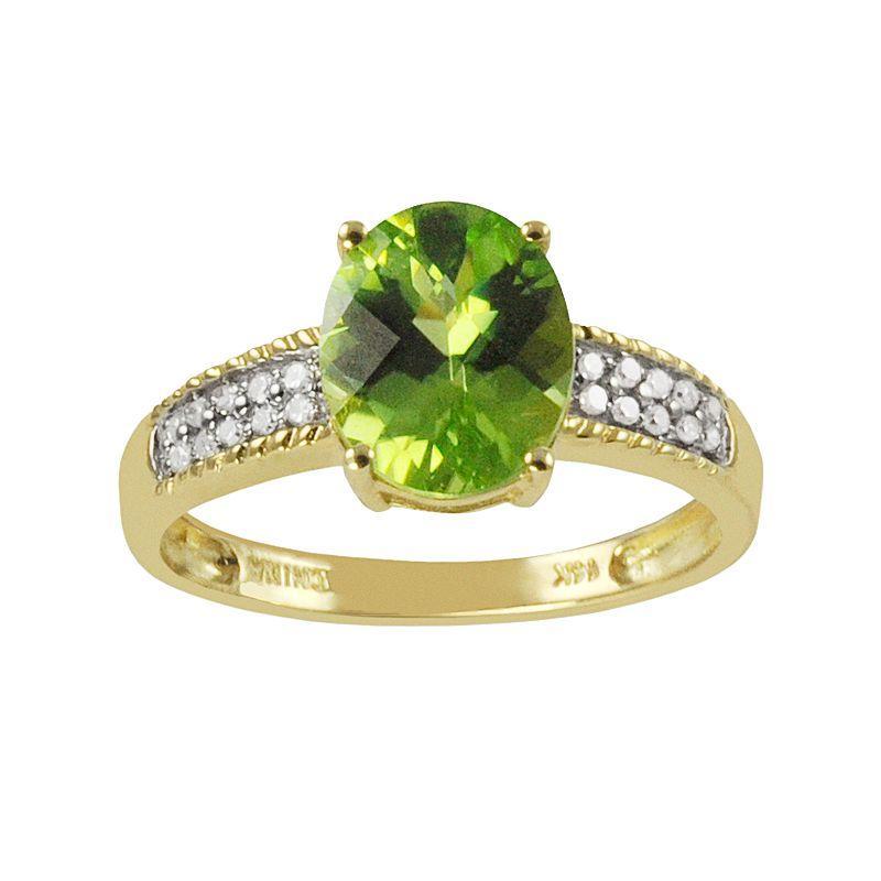 14k Gold Peridot & 1/10 Carat T.W. Diamond Ring, Womens Product Image