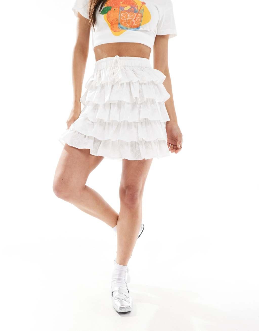 ASOS DESIGN eyelet rara mini skirt in white Product Image