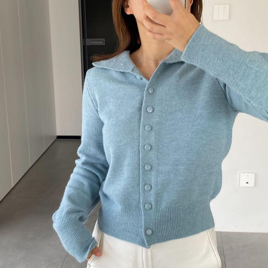 Turtleneck Plain Button Cardigan Product Image