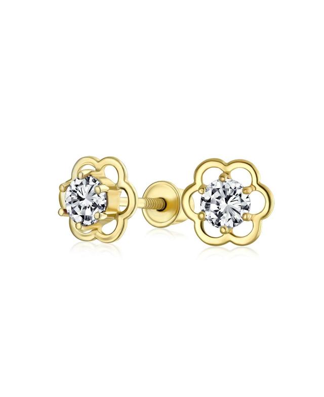 Bling Jewelry Minimalist Tiny Cz Open Flower Stud Earrings For For Women Cubic Zirconia 14KGold Screw back Product Image