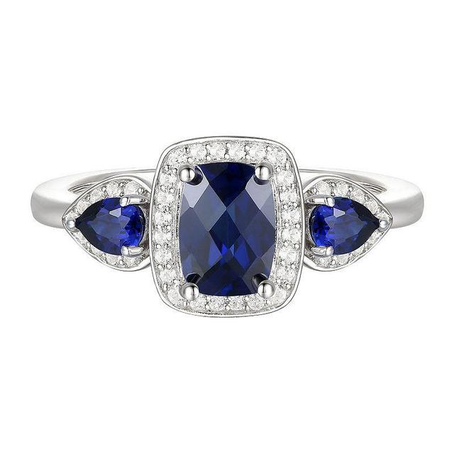 Sterling Silver Lab-Created Blue & White Sapphire Halo Ring, Womens Product Image