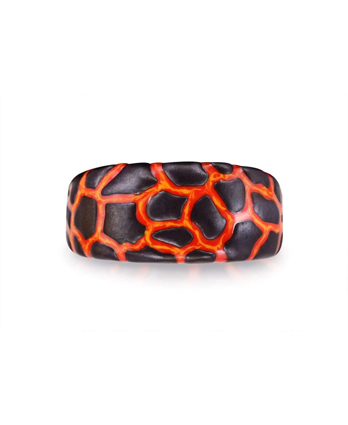 LuvMyJewelry Earth Fire Design Black Rhodium Plated with Enamel Sterling Silver Band Men Ring Product Image