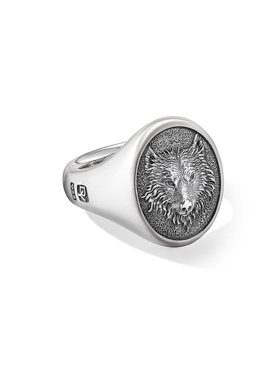 Mens Petrvs Wolf Signet Ring in Sterling Silver Product Image