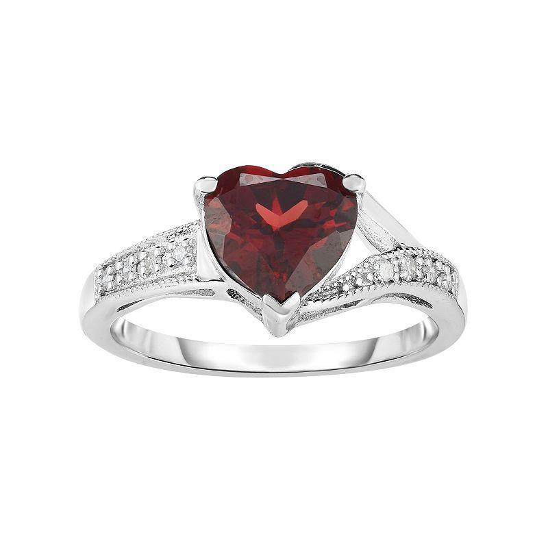 Sterling Silver Garnet & Diamond Accent Heart Ring, Womens Brown Product Image