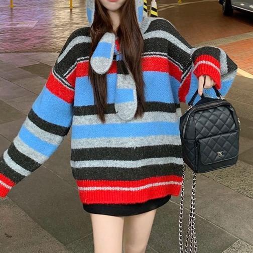 Crewneck Striped Knit Hoodie product image