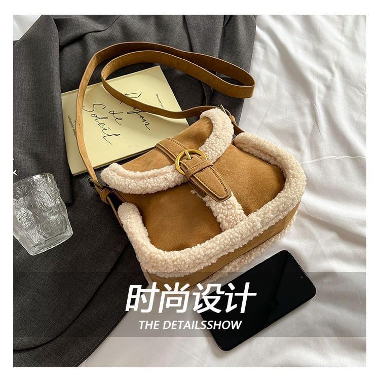 Contrast Fleece Trim Buckled Flap Crossbody Bag Product Image