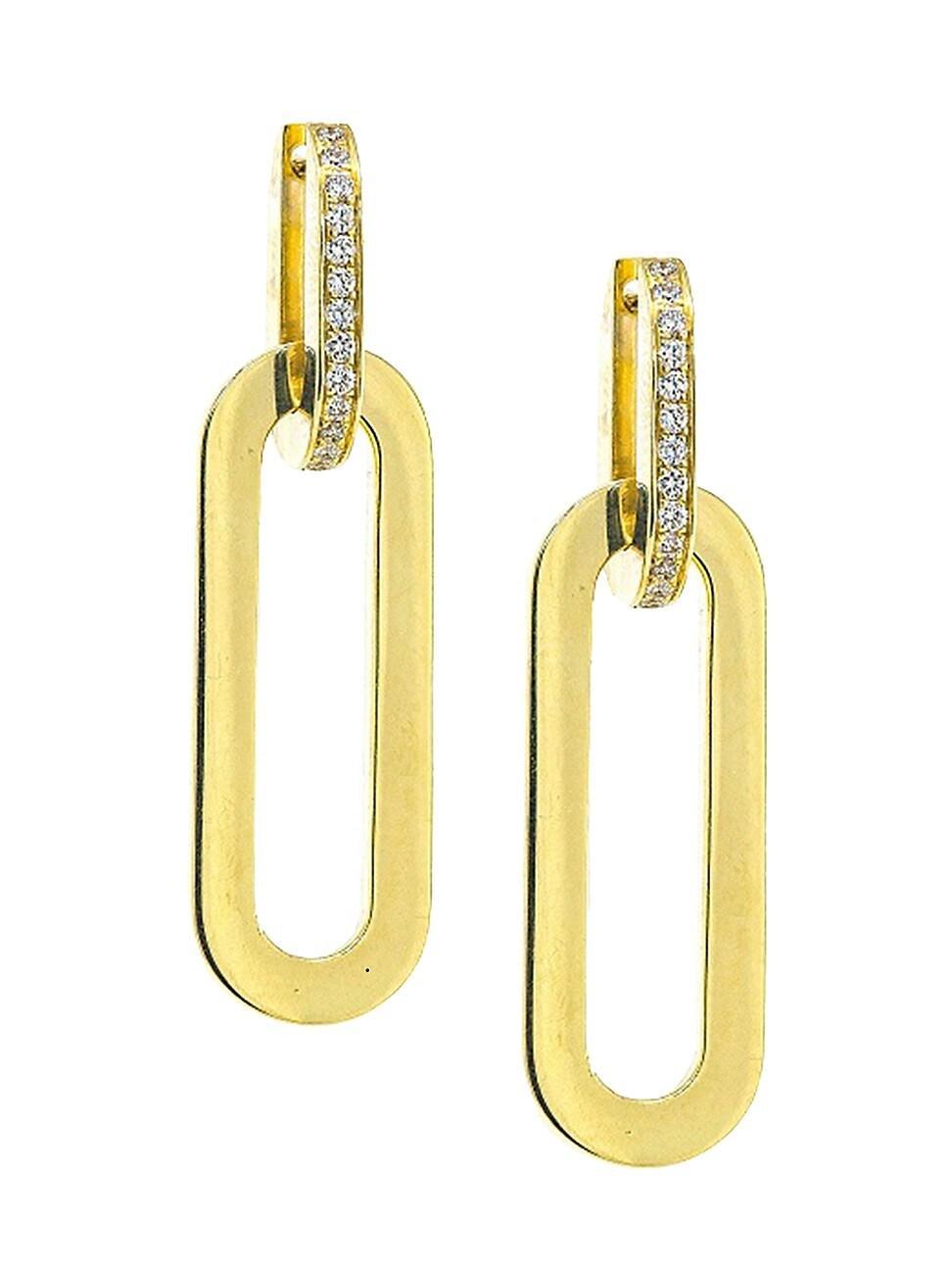 Womens 18K Yellow Gold & Diamond Rectangular Link Drop Earrings Product Image