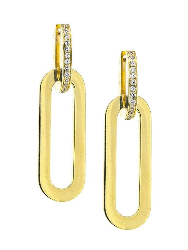 Womens 18K Yellow Gold & Diamond Rectangular Link Drop Earrings Product Image