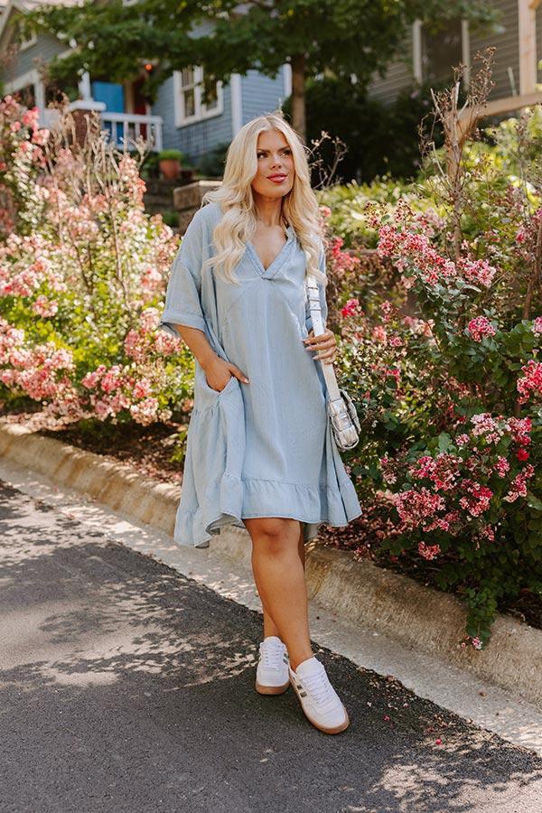 Farmers Market Cutie Chambray Mini Dress Curves Product Image