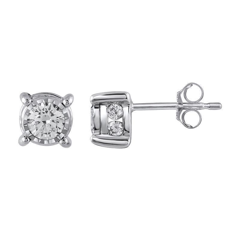 Yours and Mined 10k White Gold 1 Carat T.W. Diamond Miracle Plate Stud Earrings, Womens Product Image