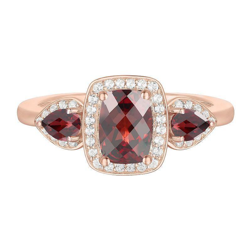 14k Rose Gold Over Silver Garnet & Lab-Created White Sapphire Halo Ring, Womens Pink Product Image