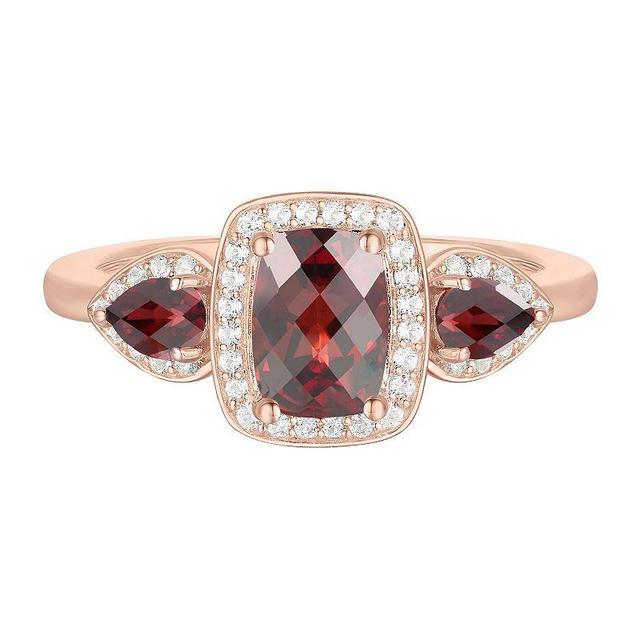 14k Rose Gold Over Silver Garnet & Lab-Created White Sapphire Halo Ring, Womens Product Image