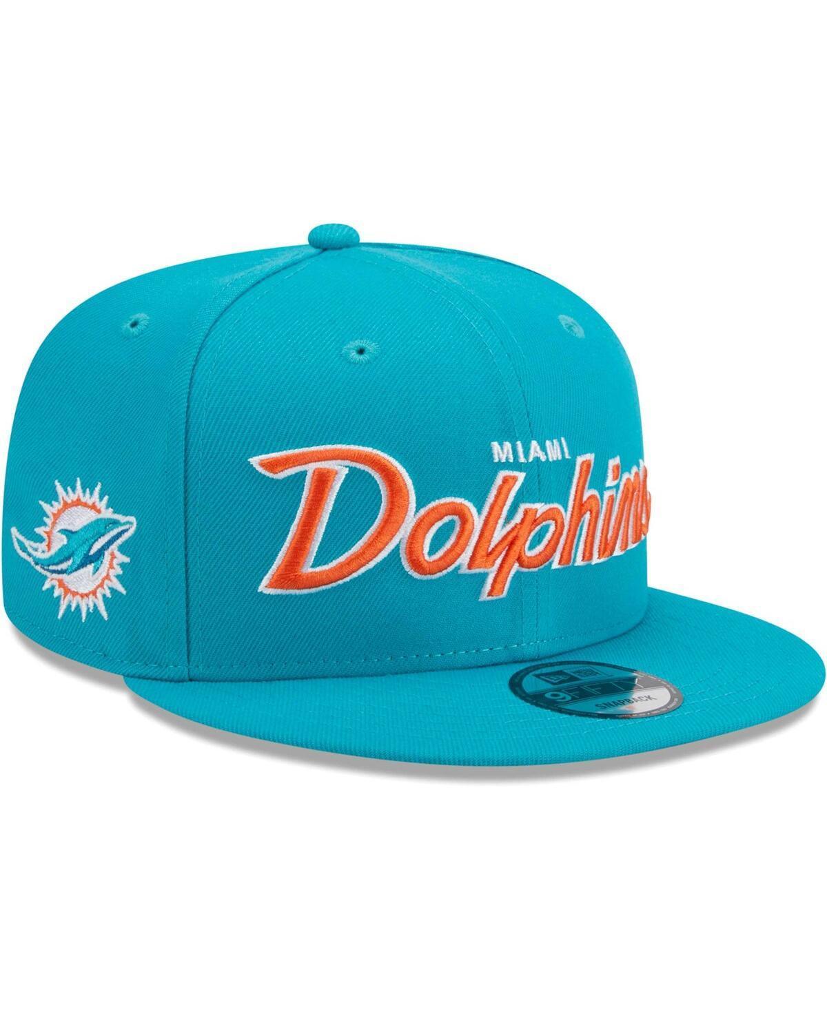 Mens New Era Aqua Miami Dolphins Main Script 9FIFTY Snapback Hat, Turq/Blue Product Image