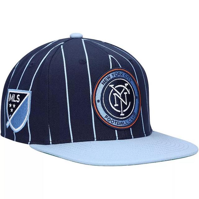 Mens Mitchell & Ness New York City FC Team Pin Snapback Hat, Blue Product Image