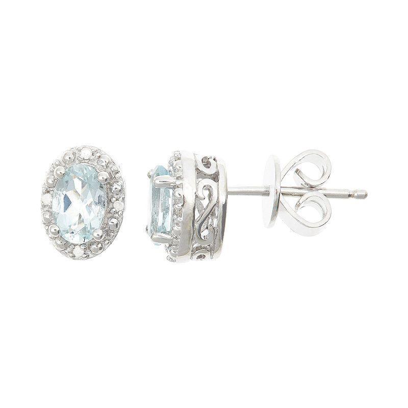 Aquamarine (3/4 ct. t.w.) and Diamond Accent Stud Earrings in Sterling Silver Product Image