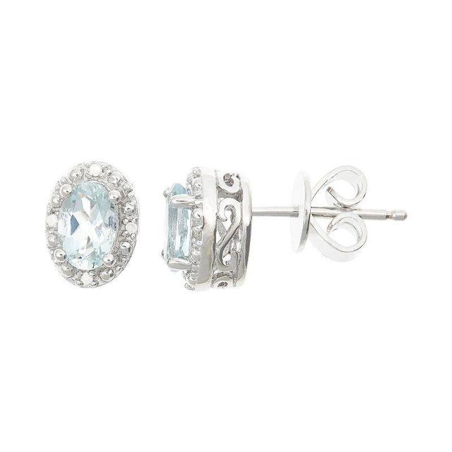 Celebration Gems Sterling Silver Aquamarine & Diamond Accent Oval Halo Stud Earrings, Womens Product Image