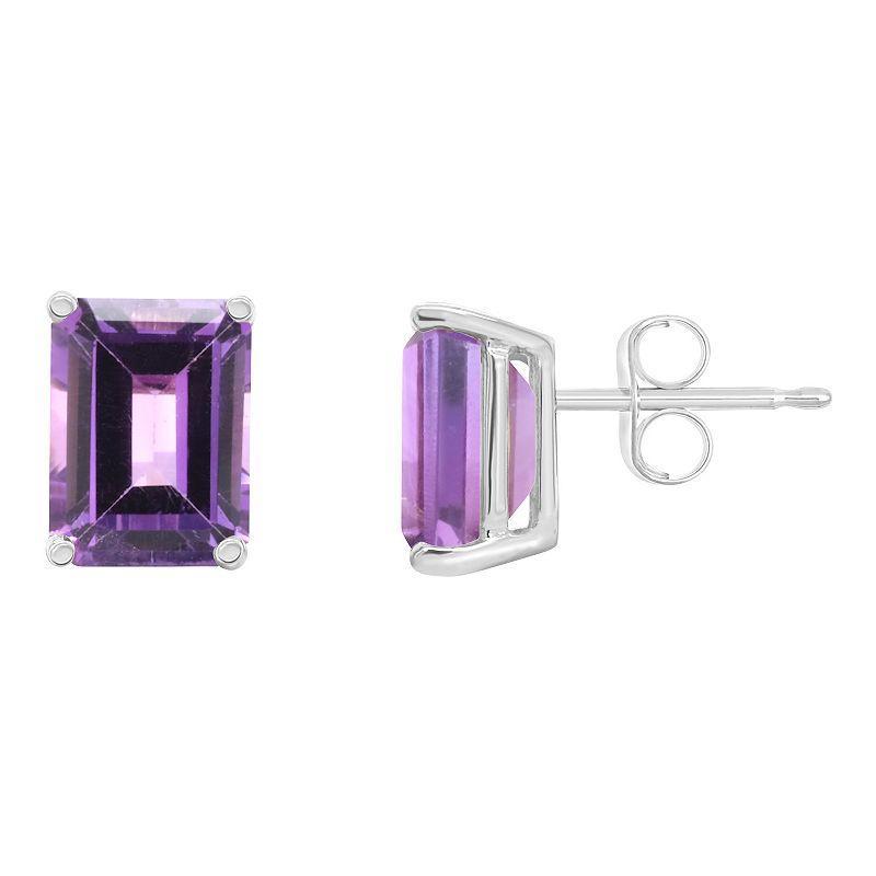 Celebration Gems 14k Gold Emerald Cut Amethyst Stud Earrings, Womens, Purple Product Image