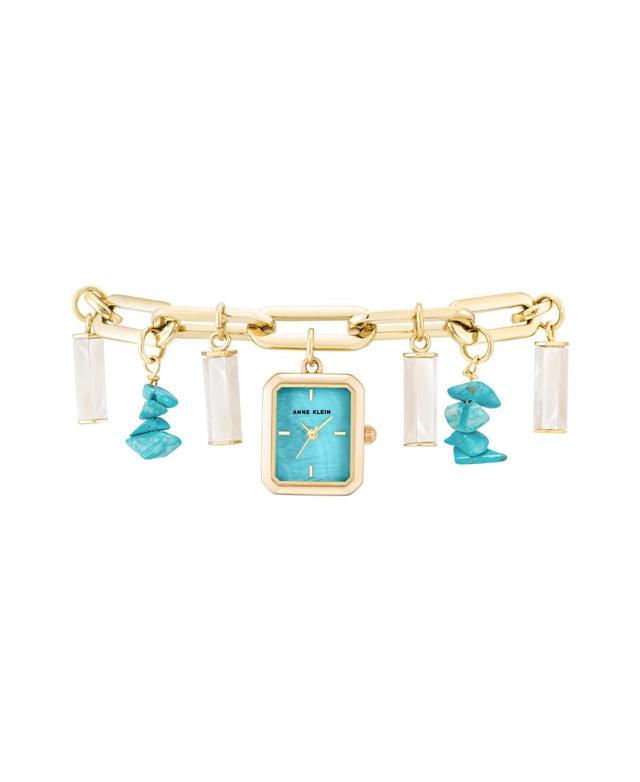 Anne Klein Womens Quartz Gold-Tone Alloy Turquoise Charm Bracelet Watch, 18mm Product Image