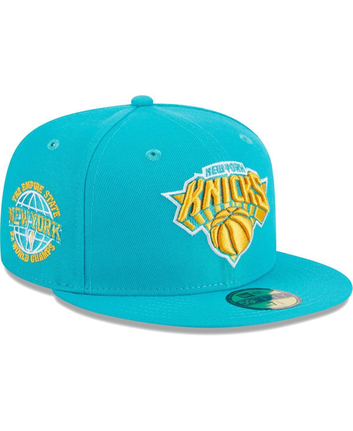 Mens New Era Turquoise New York Knicks 2-Time Champions Breeze Grilled Yellow Undervisor 59FIFTY Fitted Hat Product Image