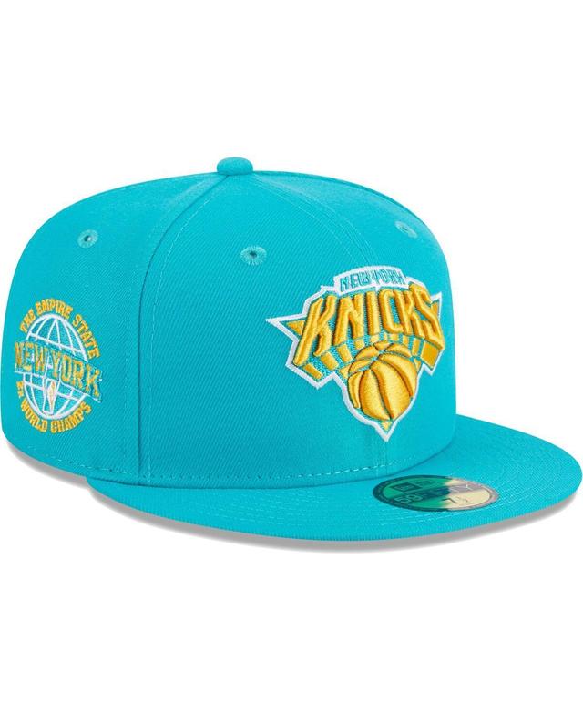 Mens New Era Turquoise New York Knicks 2-Time Champions Breeze Grilled Yellow Undervisor 59FIFTY Fitted Hat Product Image