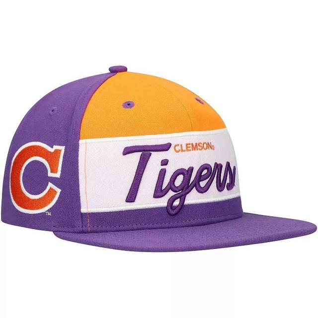 Mens Mitchell & Ness /Purple Clemson Tigers Retro Sport Color Block Script Snapback Hat Product Image