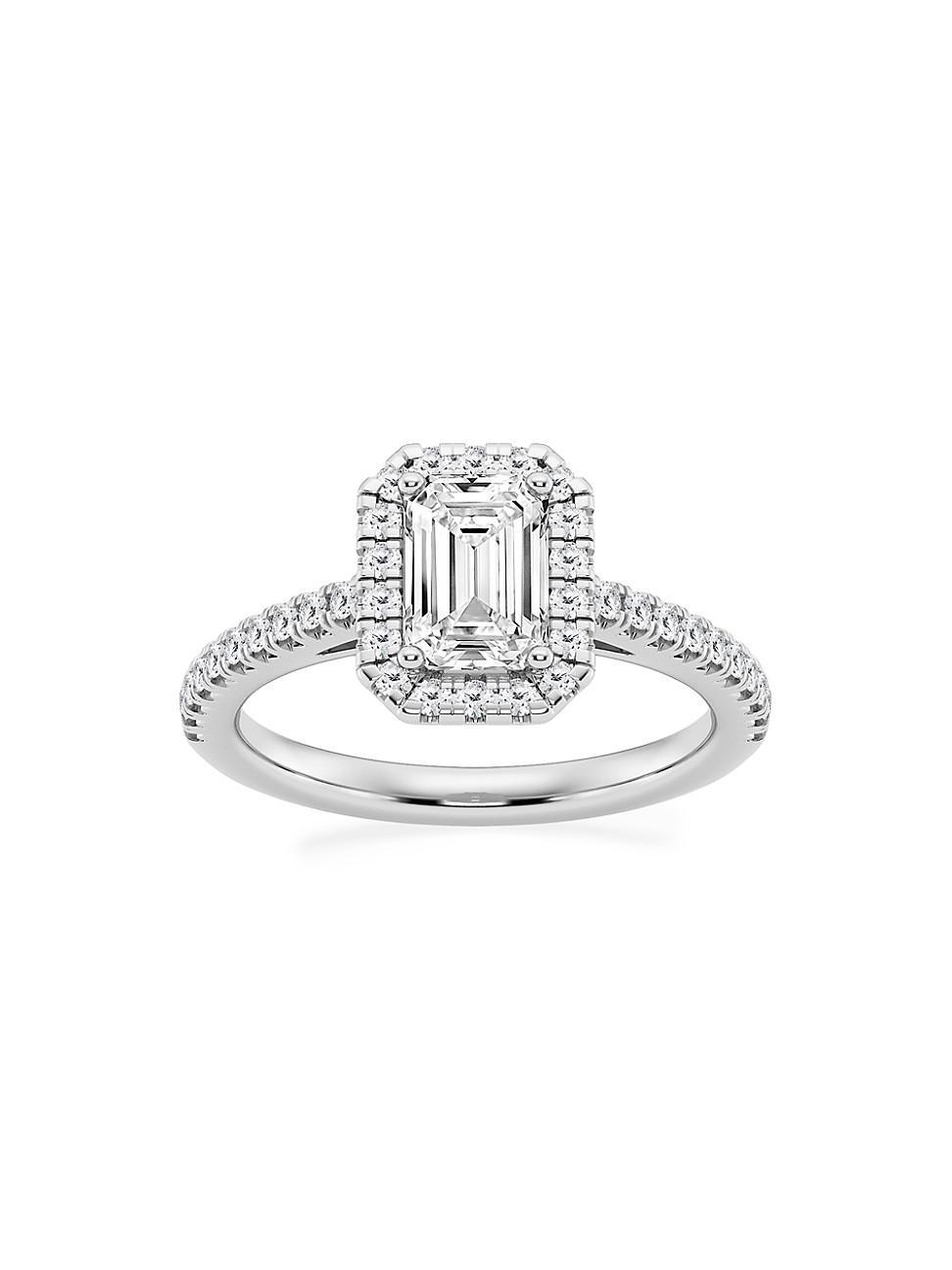 Womens 14K White Gold & Emerald-Cut Lab-Grown Diamond Halo Ring/1.30-3.60 TCW Product Image