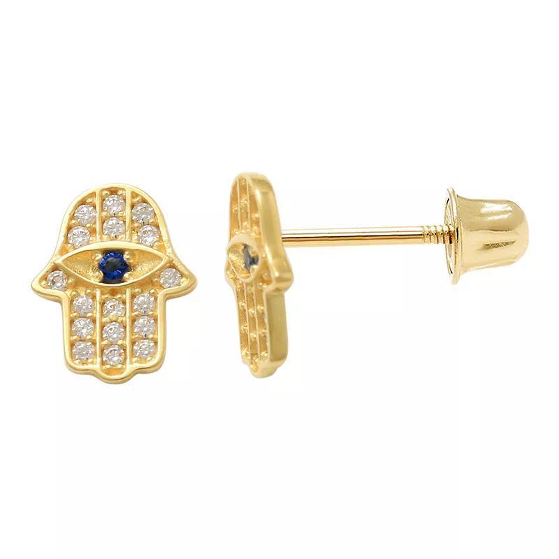 Theia Sky 14k Gold Pave Cubic Zirconia Hamsa Earrings, Womens Product Image